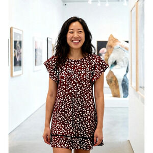 &merci Brown & White Leopard Ruffle Short Sleeve Swing Dress Size pockets L